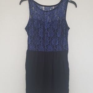 Black and Blue Lace Illusion Dress